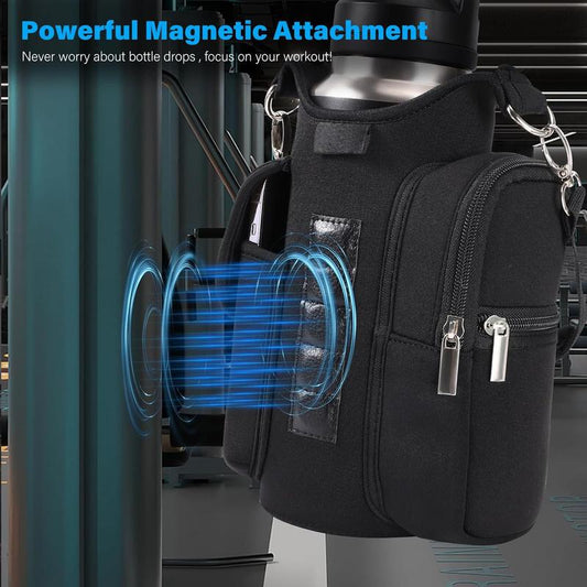 Magnetic Gym Bag for Men and Women with Water Bottle Holder, Phone Pockets, Shoulder Strap, and 5 Built-In Magnets, Diameter 3.9" - Gym Accessories Organizer